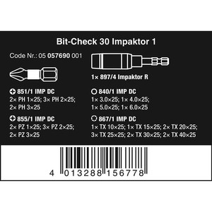 Obeng Impact Set Wera 05057690001 Wera Bit-Check 30 Impaktor 1 - 30 Pc