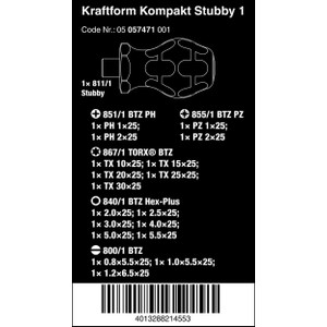 Obeng Bit Stubby Set Wera 05057471001 Kompakt Stubby - 19 Pc