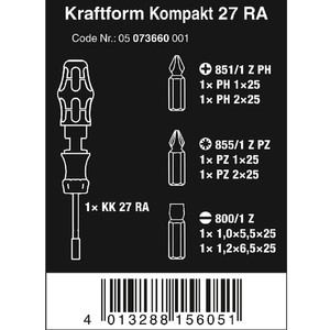 Obeng Bit Ratchet Set Wera 05073660001 Kraftform Kompakt 27 RA 1 SB