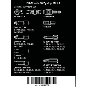 Obeng Bit Ratchet Set Wera 05073640001 Bit-Check 30 Zyklop Mini 1-31Pc