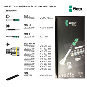 Tool Kit Wera 05004090001 Zyklop Hybrid Ratchet Set 1/2" Metric 13 Pcs