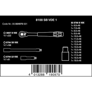 Tool Kit VDE Wera 05004970001 Zyklop Ratchet Set Switch 3/8" Metric
