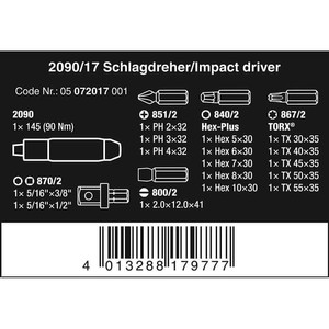Obeng Ketok Set Wera 05072017001 Impact Driver Series Set - 17 Pc