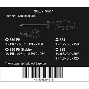 Obeng Plus & Minus Set Wera 05008900001 Mix 1 Screwdriver Set - 7 Pc