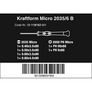 Obeng Mirco Set Wera 05118152001 2035/6 Mirco B Screwdriver Set 6 Pc