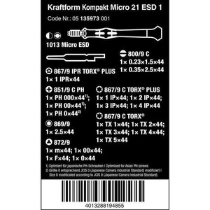 Mata Obeng Set Wera 05135973001 Kraftform Kompakt Micro 21 ESD 1, 21Pc