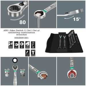 Kunci Ring Ratchet Pas Switch Set Wera 05020091001 Joker Metric - 11Pc