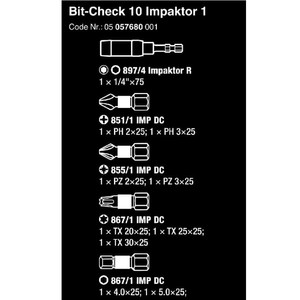 Mata Obeng Set Wera 05057680001 Bit-Check 10 Impaktor 1, 10 Pcs