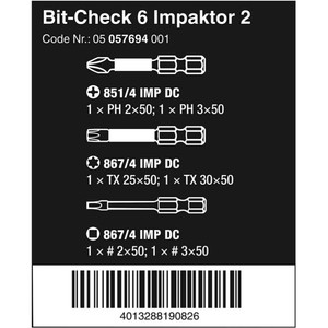 Mata Obeng Set Wera 05057694001 Bit-Check 6 Impaktor 2, 6 Pcs