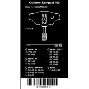 Kunci Obeng T Set Wera 05057470001 Kraftform Kompakt 400 , 17 Pc