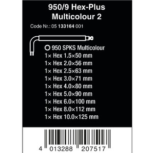 Kunci L Hex-Plus Metric Set Wera 05133164001 Ball Point L-Key, 9 Pc