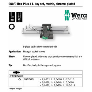 Kunci L Hex-Plus Metric Set Wera 05073594001 Ball Point L-Key, 9 Pc