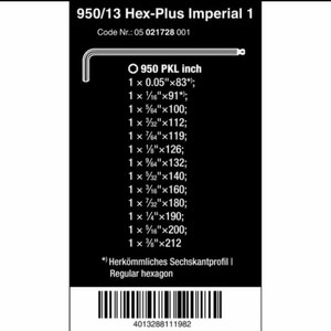 Kunci L Hex-Plus Inch Set Wera 05021728001 Ball Point L-Key, 13 Pc