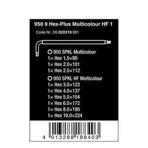 Kunci L Hex-Plus Metric Set Wera 05022210001 Ball Point L-Key, 9 Pc
