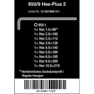 Kunci L Hex-Plus Metric Set Wera 05021909001 Hex-Plus 2 L-Key, 9 Pc