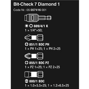 Mata Obeng Bits Set Wera 05057416001 Bit-Check 7 Diamond 1, 7 Pc