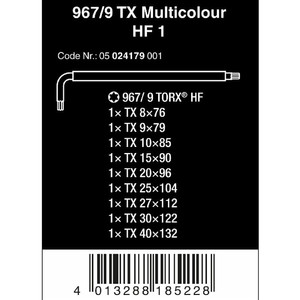 Kunci L Bintang HF Set mm Wera 05024179001 L-Keys for TORX, 9 Pcs