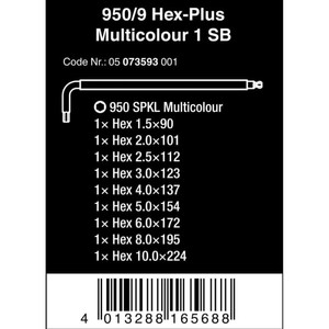 Kunci L Hex-Plus Metric Set 9 Pc 05073593001 Ball Point L-Key Wera