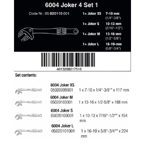 Kunci Inggris Wera 05020110001 6004 Joker 4 Set 1 self-Setting Spanner