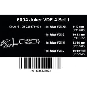 Kunci Inggris VDE Wera 05020170001 6004 Joker VDE 4 Set 1 self-setting