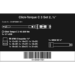 Click-Torque C 3 Impaktor 1/2" 40-200 Nm Set 2 Cement Wera 05075681001