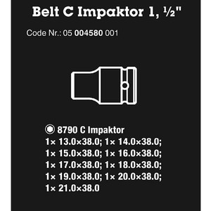 Impact Socket Hex 1/2" Wera 05004580001 Belt C Impaktor 1 Set - 10 Pc