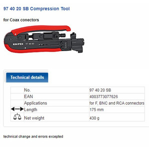 Alat Press Kabel 97 40 20 KNIPEX Compression Tool Coax Conectors