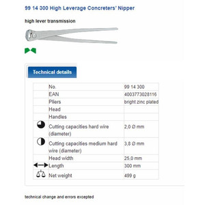 Tang Gegep 300 mm 99 14 300 KNIPEX High Leverage Concretors Nippers