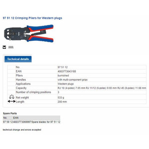 Tang Crimping 97 51 12 KNIPEX Crimping Pliers For Western Plugs