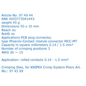 Crimping dies 97 49 44 KNIPEX Phoenix Contact Module Connector(9743xx)