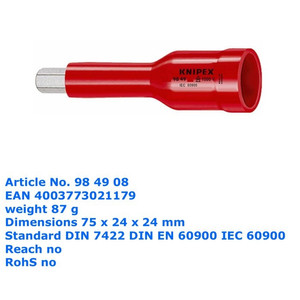 Bits Socket VDE 1/2" 8 x 75 mm 98 49 08 KNIPEX Hexagon Sockets