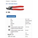Tang Potong Kabel 95 11 165 KNIPEX Cable Shears Plastic Coated Handles