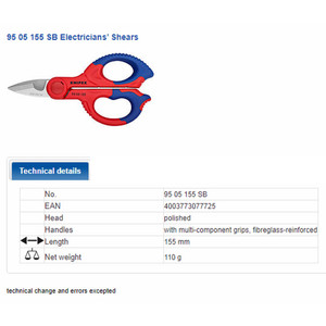 Gunting 95 05 155 KNIPEX Electricians Shears