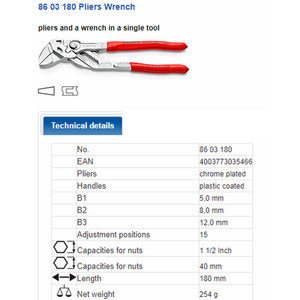 Tang Kunci Pipa 180 mm 86 03 180 KNIPEX Pliers Wrench