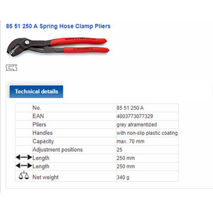 Tang Klamp Selang 85 51 250 A KNIPEX 10" Spring Hose Clamp Pliers