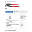 Tang Kunci Pipa 250 mm 89 01 250 KNIPEX Water Pump Pliers
