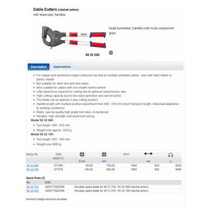 Tang Potong Kabel 95 32 060 KNIPEX Cable Cutter