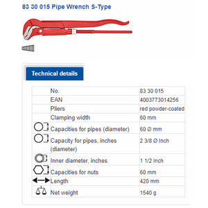 Tang Kunci Pipa 83 30 015 KNIPEX Pipe Wrenches S-Shape