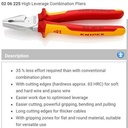 Tang Kombinasi Listrik 1000 volt (VDE tested) 225 mm 02 06 225 Combination Pliers Knipex