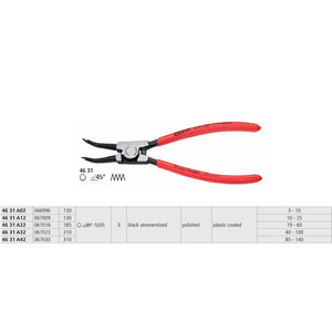 Tang Snap Ring 85-140mm 46 31 A42 KNIPEX External 45° Circlip Pliers