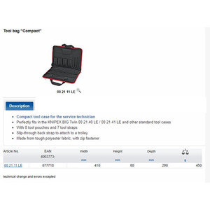 Tas Perkakas 00 21 11 LE KNIPEX Tool Bag Empty (Kosong)