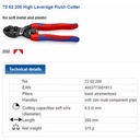Tang Potong 72 62 200 KNIPEX High Leverage Flush Cutter