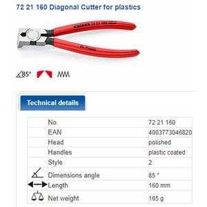 Tang Potong 72 21 160 KNIPEX 85-Degree Angle Diagonal Flush Cutters