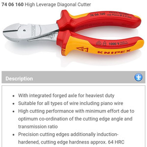 Tang Potong Diagonal 74 06 160 KNIPEX High Leverage Diagonal Cutter