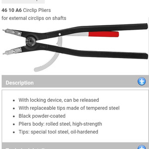 Tang Snap Ring 252-400 mm 46 10 A6 KNIPEX External Circlip Pliers