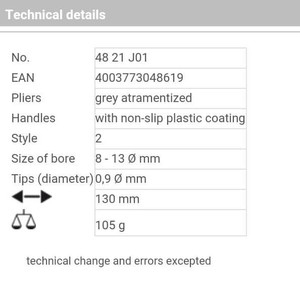 Tang Snap Ring 8-13 mm 48 21 J01 KNIPEX Internal 90° Circlip Pliers