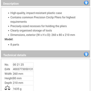 Tang Snap Ring 00 21 25 KNIPEX Precision Circlip Pliers Set