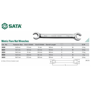 KUNCI PAS 48201 METRIC FLARE NUT WRENCH 9 X 11 MM SATA