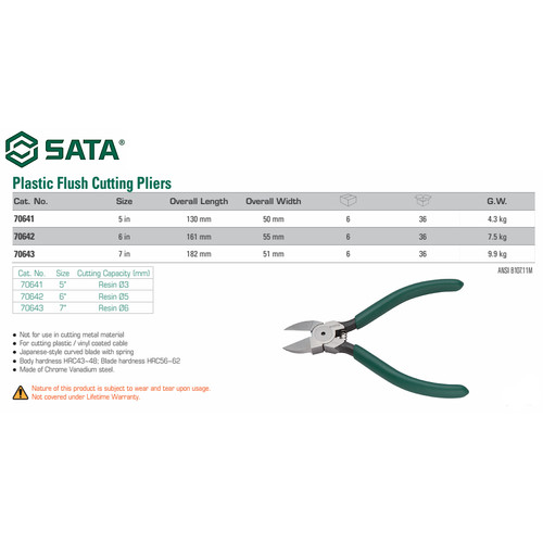 Tang Potong Plasting 5 Inch - Plastic Flush Cutting Plier 70641 SATA