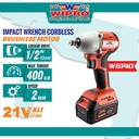 WIPRO Mesin Impact Wrench Cordless Heavy Duty / Pembuka Baut Baterai W6140 1/2" Inch / 12mm (Brushless Motor)